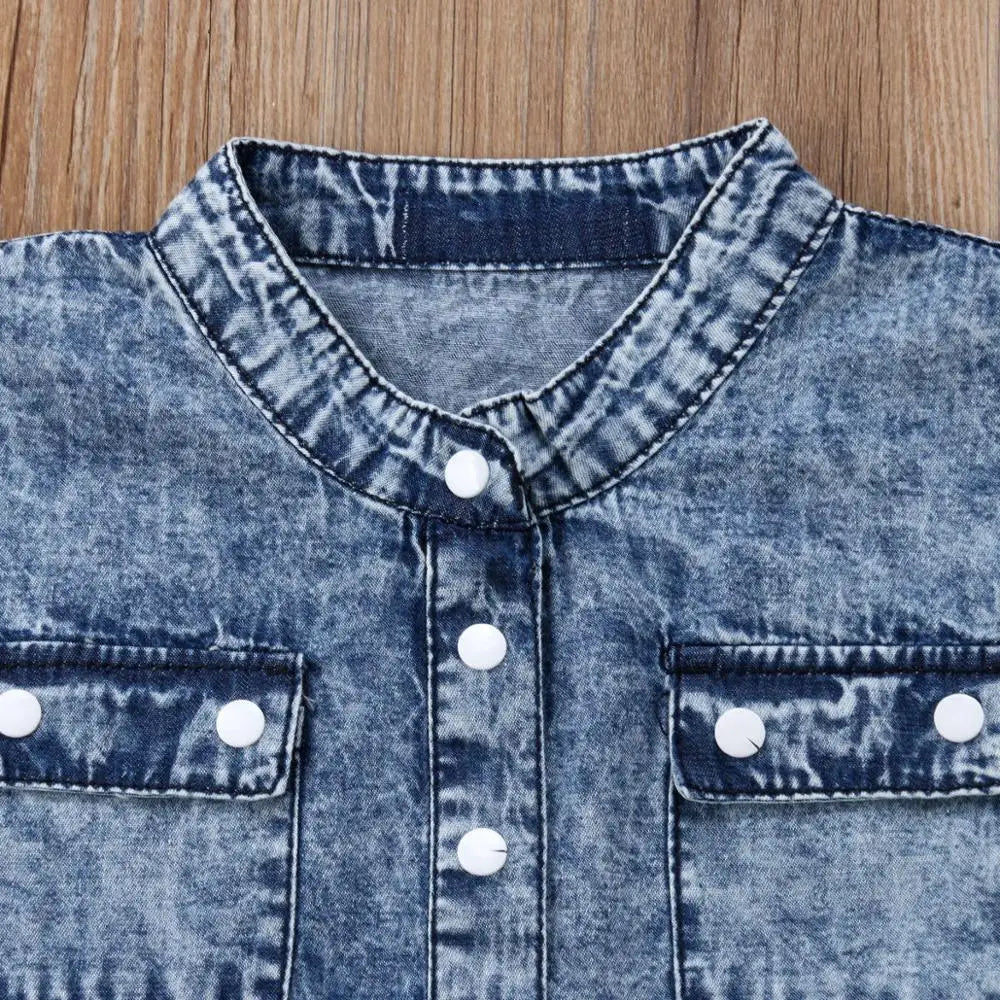Combinaison Fille Denim Sans Manches