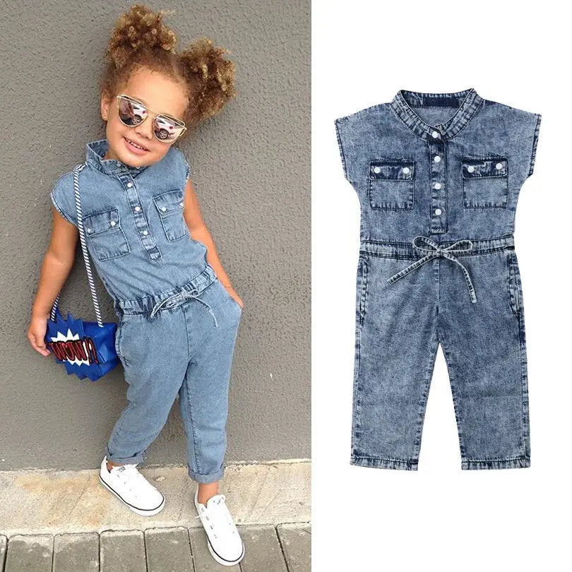Combinaison Fille Denim Sans Manches