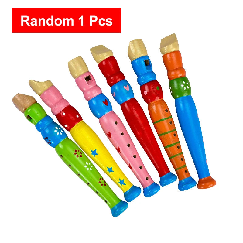 Colorful Wooden Cartoon Flute & Harmonica Wood Music Instrument Toys for Kids Early Educational Musical Toys for Children