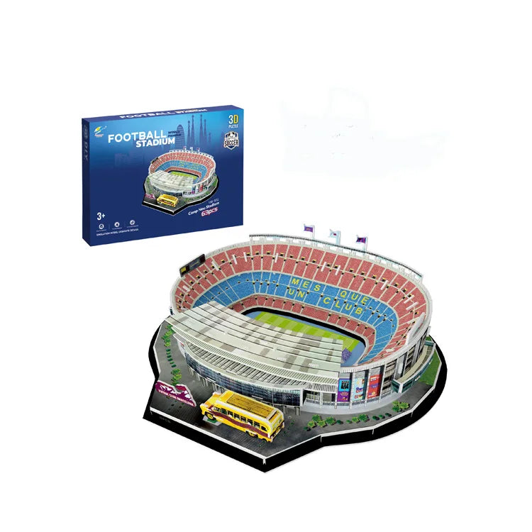 3D Football Field Puzzles Camp Nou Soccer Building Blocks Court Bernabeu Stadium Ground Old Trafford Pitches Model Assemble Toys