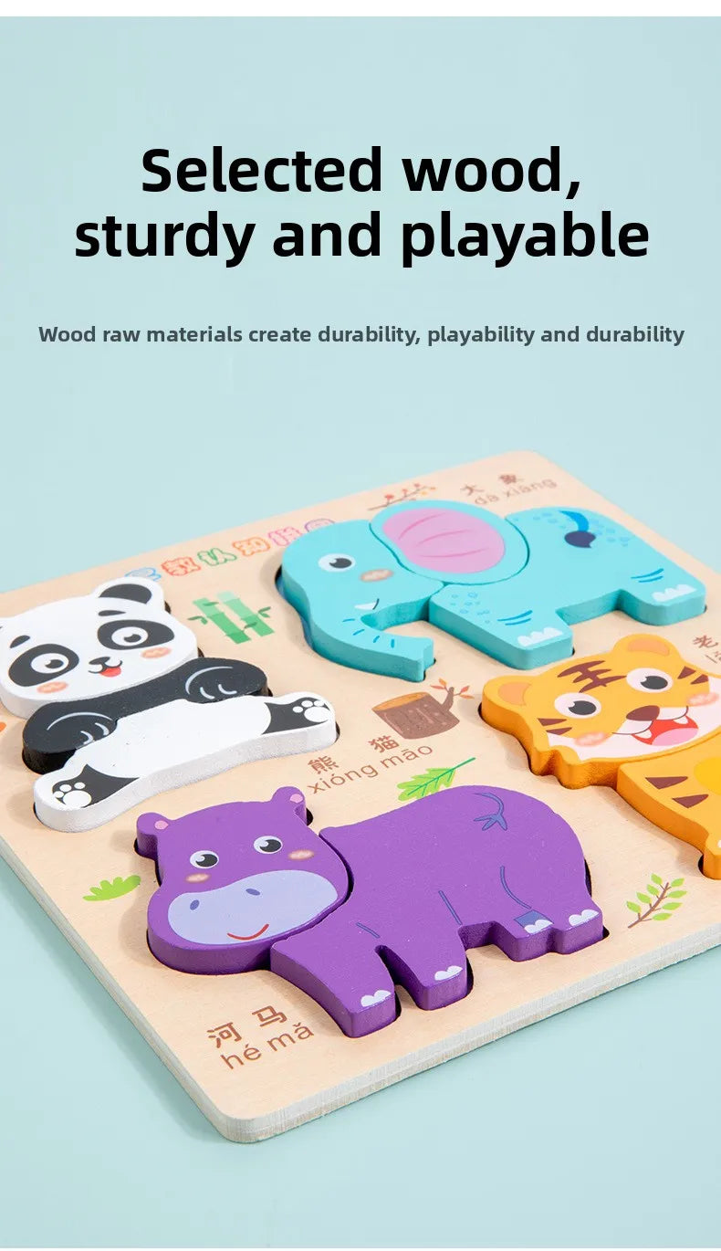 3D Puzzles Wooden Children's Puzzle 4-6 Early Education Cognition Animal Traffic Shape Matching Building Block Toy for Kids Gift