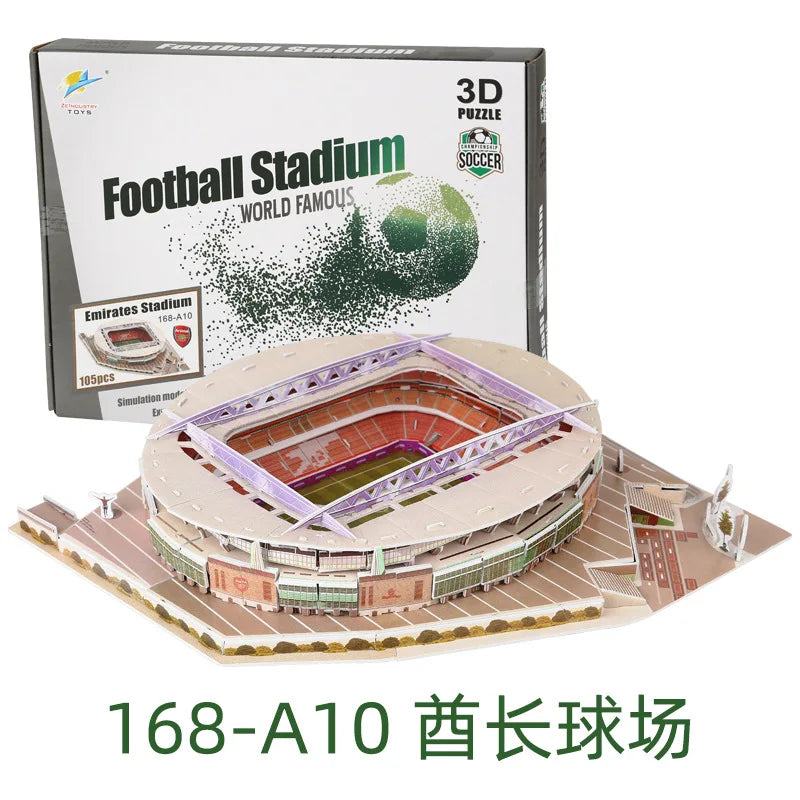 3D Football Field Puzzles Camp Nou Soccer Building Blocks Court Bernabeu Stadium Ground Old Trafford Pitches Model Assemble Toys