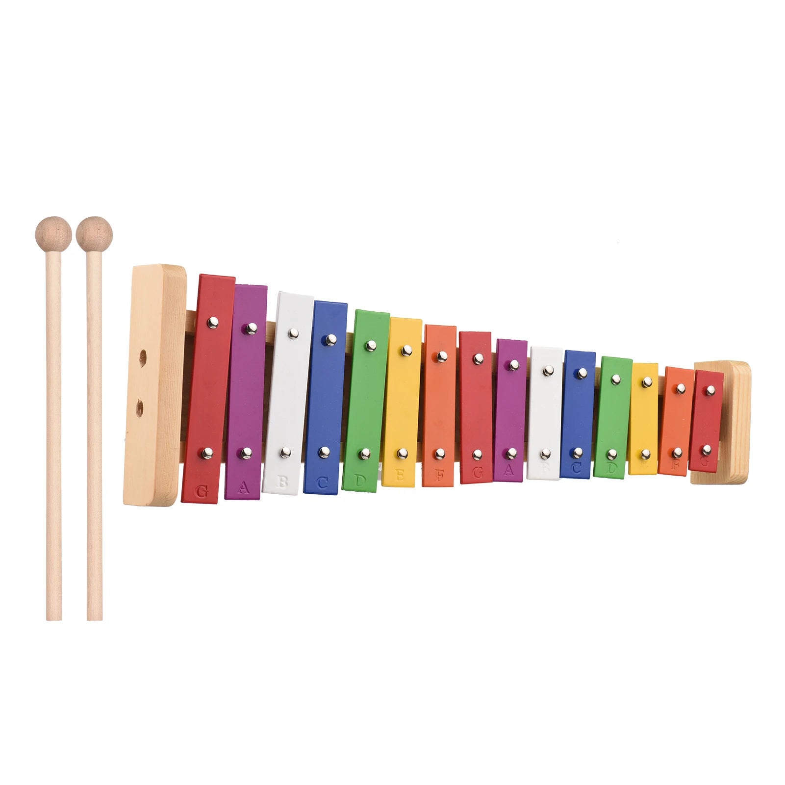 15 Note Glockenspiel Xylophone Wooden Base Colorful Aluminum Bars with 2 Mallets Educational Musical Instrument Percussion Gift