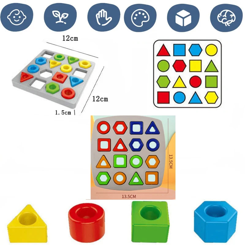Geometric Puzzles Shape Color Matching Board Preschool Educational Toys Kids Brain Teaser Puzzle Logic Game with Card