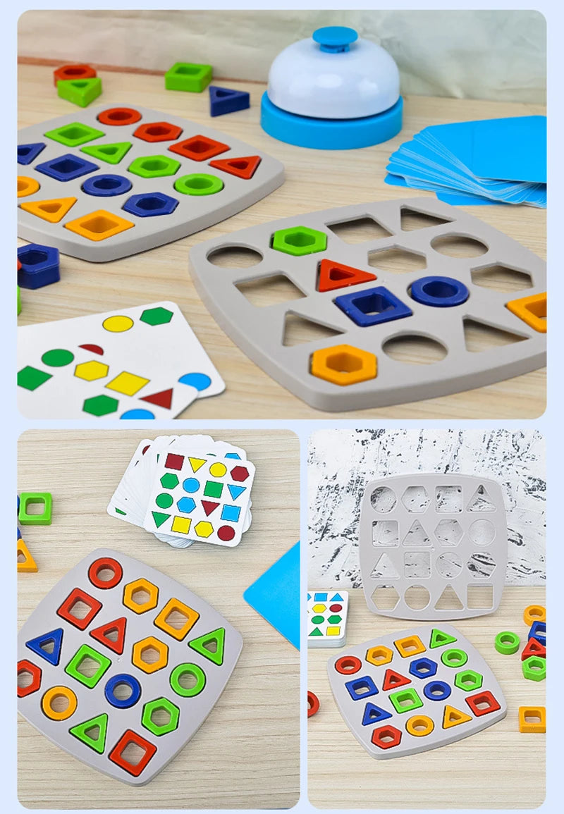 Geometric Puzzles Shape Color Matching Board Preschool Educational Toys Kids Brain Teaser Puzzle Logic Game with Card