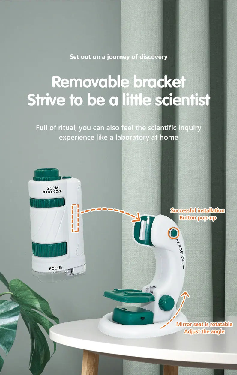 Kid Science Experiment Pocket Microscope Toy Kit 60-120x Educational Mini Handheld Microscope with Light Children STEM Toys Gift