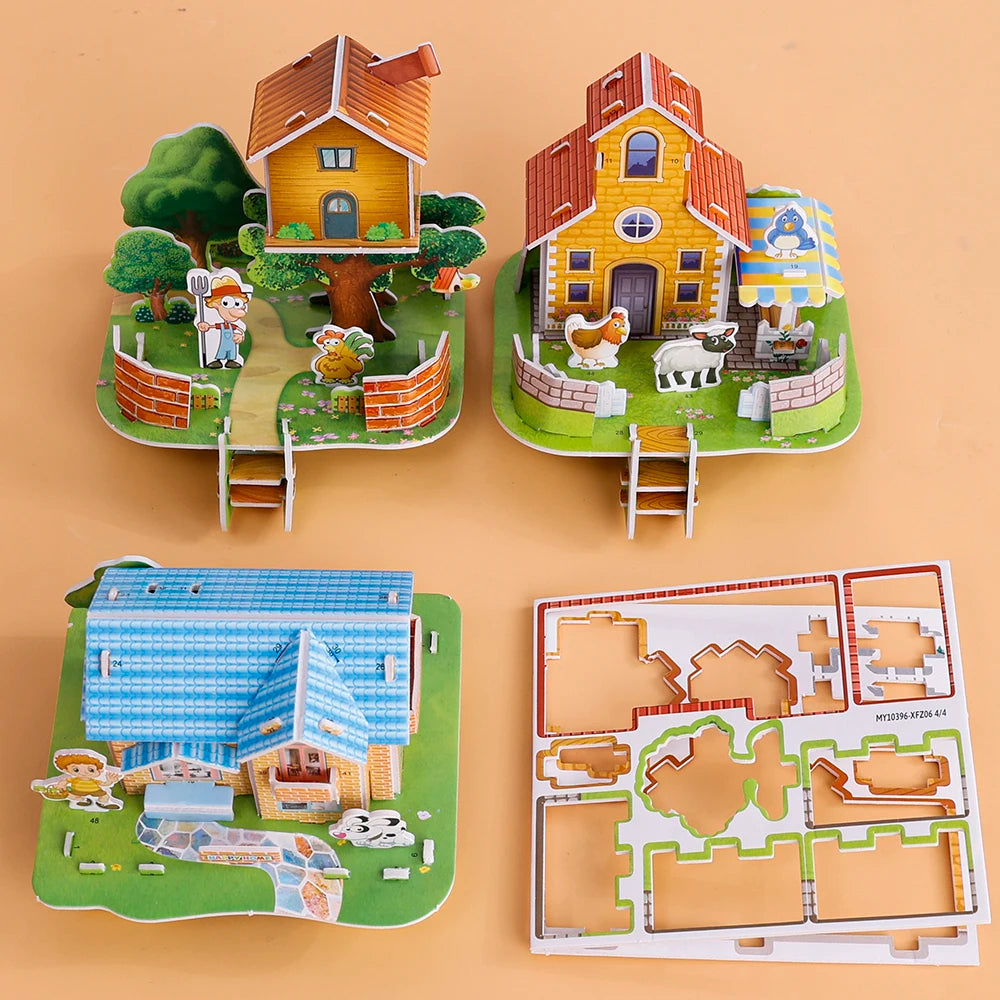 3D Three-dimensional Building Puzzle Model Toys DIY Handmade Paper Puzzle Building Blocks Educational Toy Gifts for Children