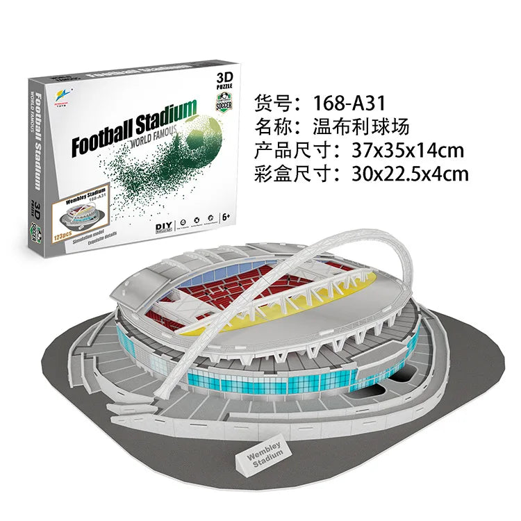 3D Football Field Puzzles Camp Nou Soccer Building Blocks Court Bernabeu Stadium Ground Old Trafford Pitches Model Assemble Toys