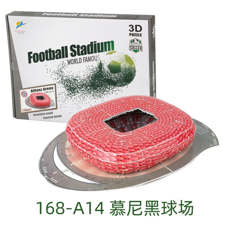 3D Football Field Puzzles Camp Nou Soccer Building Blocks Court Bernabeu Stadium Ground Old Trafford Pitches Model Assemble Toys