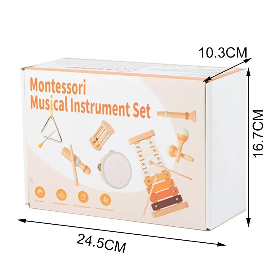 Baby Musical Instruments Wooden Toys Montessori Percussion Instruments Drut Set with Xylophone Preschool Educational Kids Gifts