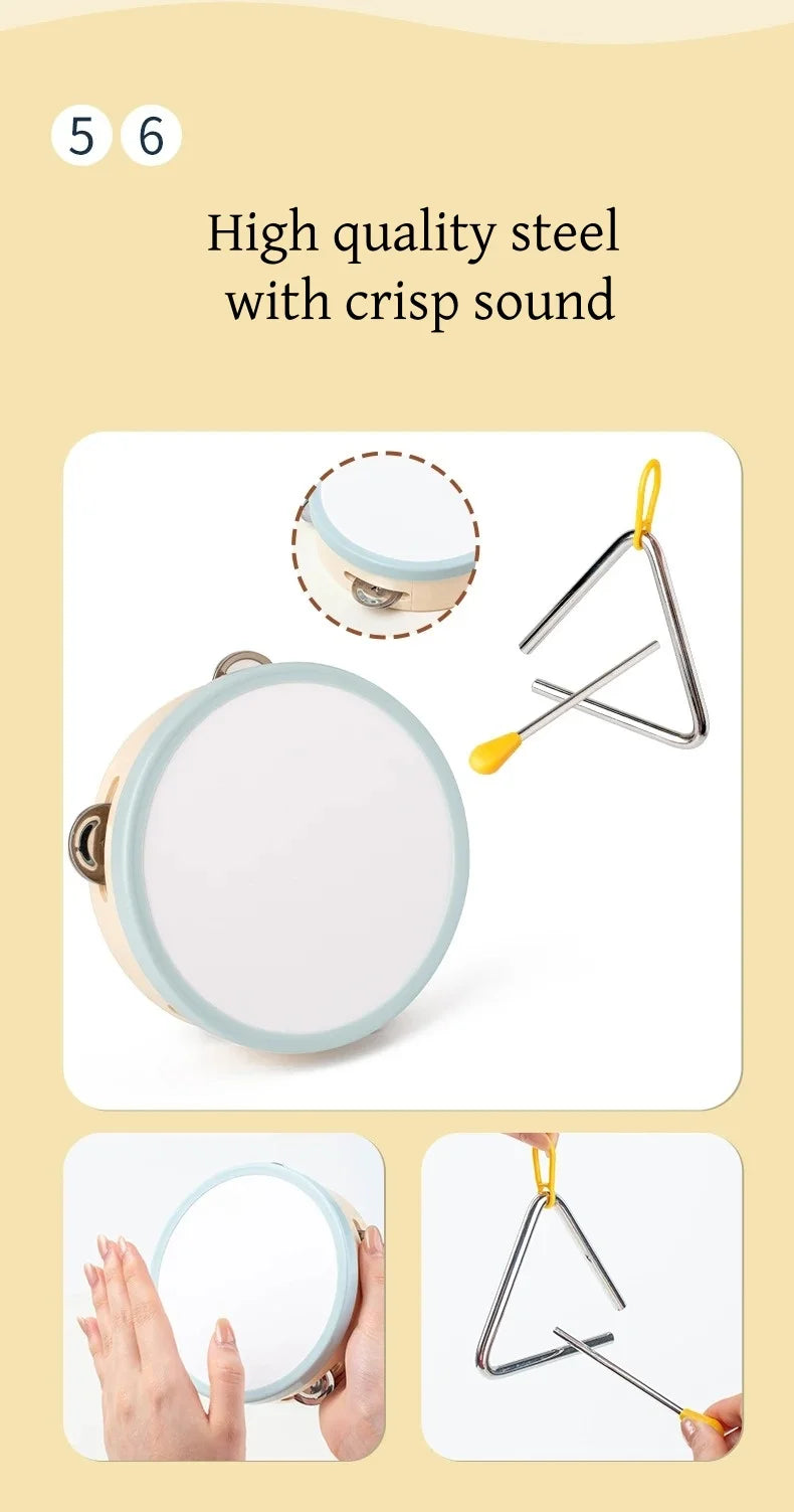 Baby Musical Instruments Wooden Toys Montessori Percussion Instruments Drut Set with Xylophone Preschool Educational Kids Gifts