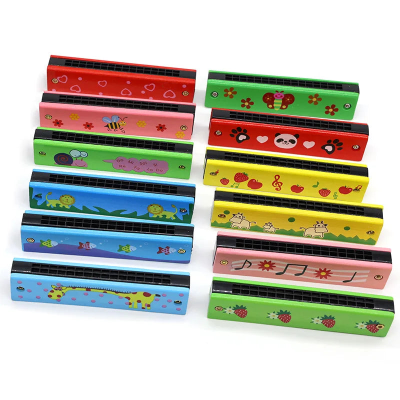 Colorful Wooden Cartoon Flute & Harmonica Wood Music Instrument Toys for Kids Early Educational Musical Toys for Children