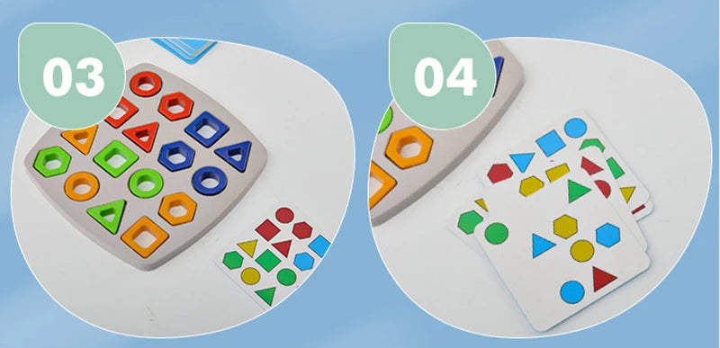 Geometric Puzzles Shape Color Matching Board Preschool Educational Toys Kids Brain Teaser Puzzle Logic Game with Card