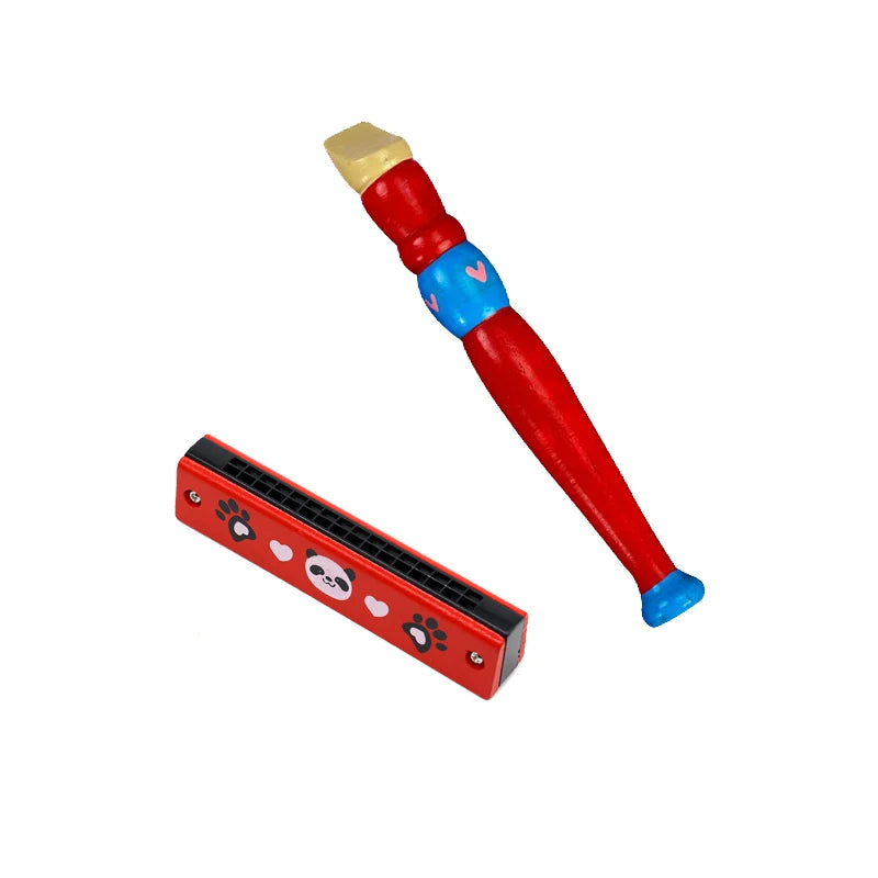 Colorful Wooden Cartoon Flute & Harmonica Wood Music Instrument Toys for Kids Early Educational Musical Toys for Children