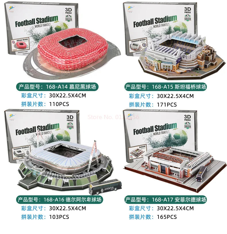 3D Football Field Puzzles Camp Nou Soccer Building Blocks Court Bernabeu Stadium Ground Old Trafford Pitches Model Assemble Toys