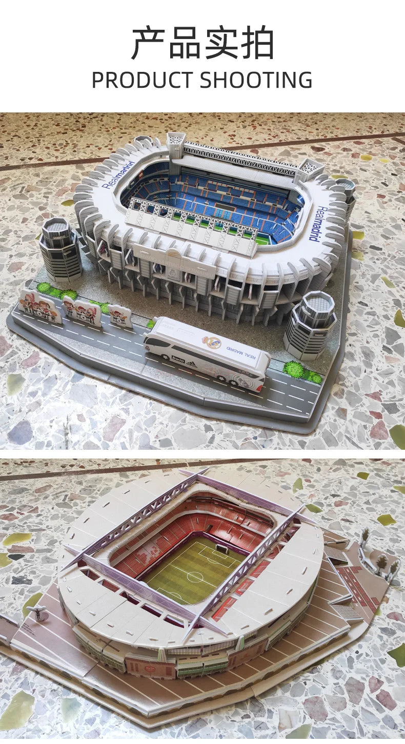 3D Football Field Puzzles Camp Nou Soccer Building Blocks Court Bernabeu Stadium Ground Old Trafford Pitches Model Assemble Toys