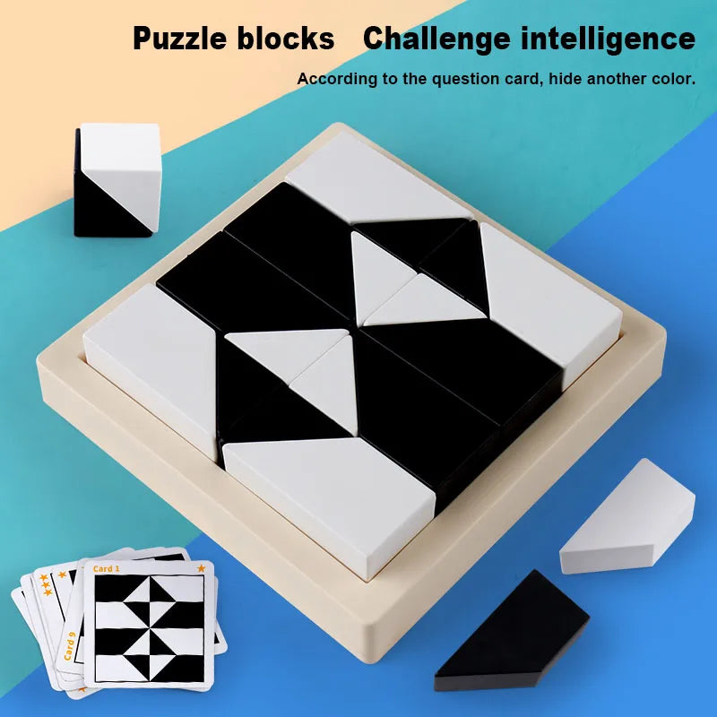 Block Puzzle, with Storage Tray Hidden Geometric Shape Pattern Jigsaw 3D Logic Thinking Training Desktop Game Toys