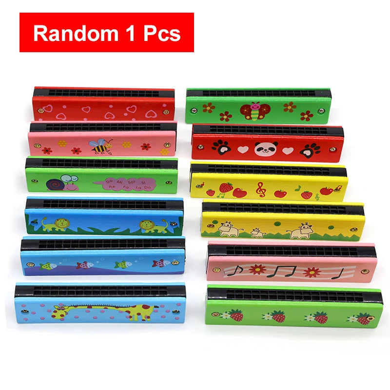 Colorful Wooden Cartoon Flute & Harmonica Wood Music Instrument Toys for Kids Early Educational Musical Toys for Children