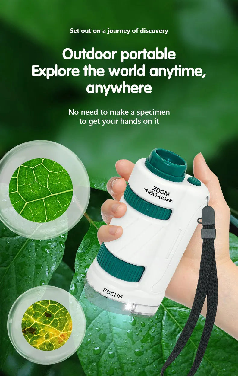 Kid Science Experiment Pocket Microscope Toy Kit 60-120x Educational Mini Handheld Microscope with Light Children STEM Toys Gift