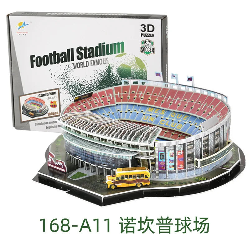 3D Football Field Puzzles Camp Nou Soccer Building Blocks Court Bernabeu Stadium Ground Old Trafford Pitches Model Assemble Toys