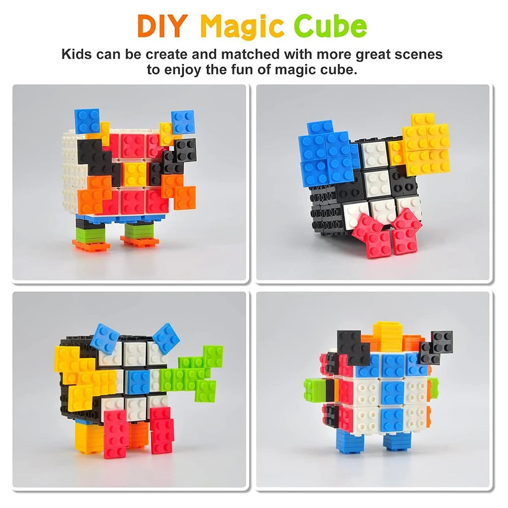 Building Blocks 3D Magic Puzzle Cube 3x3x3 DIY Fidget Toy Brick Anti Stress Relief Sensory ADHD Educational Game for Kids Adult