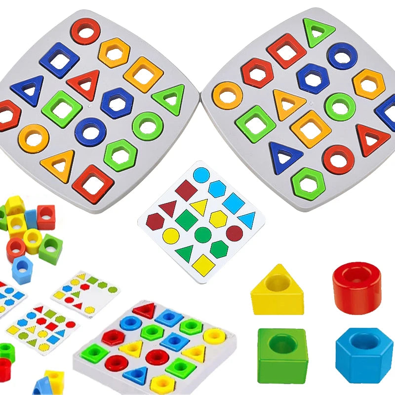 Geometric Puzzles Shape Color Matching Board Preschool Educational Toys Kids Brain Teaser Puzzle Logic Game with Card