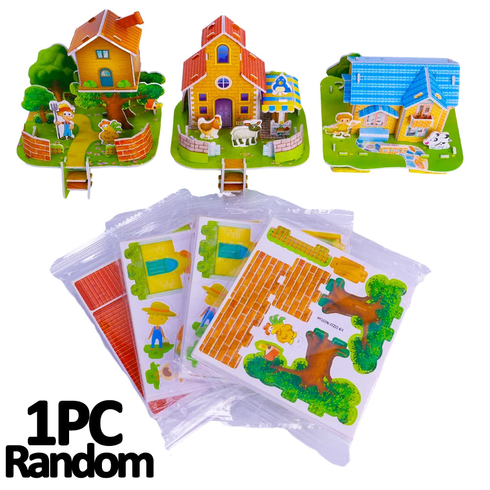 3D Three-dimensional Building Puzzle Model Toys DIY Handmade Paper Puzzle Building Blocks Educational Toy Gifts for Children