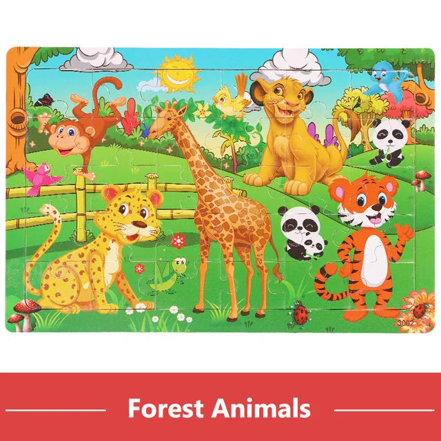 Puzzle 3D Montessori Animaux en Bois - 30 Pièces