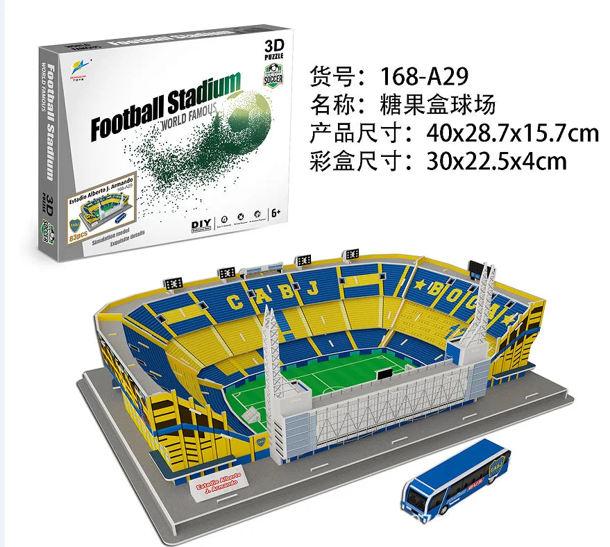 3D Football Field Puzzles Camp Nou Soccer Building Blocks Court Bernabeu Stadium Ground Old Trafford Pitches Model Assemble Toys