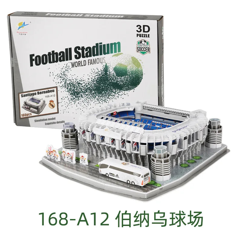 3D Football Field Puzzles Camp Nou Soccer Building Blocks Court Bernabeu Stadium Ground Old Trafford Pitches Model Assemble Toys