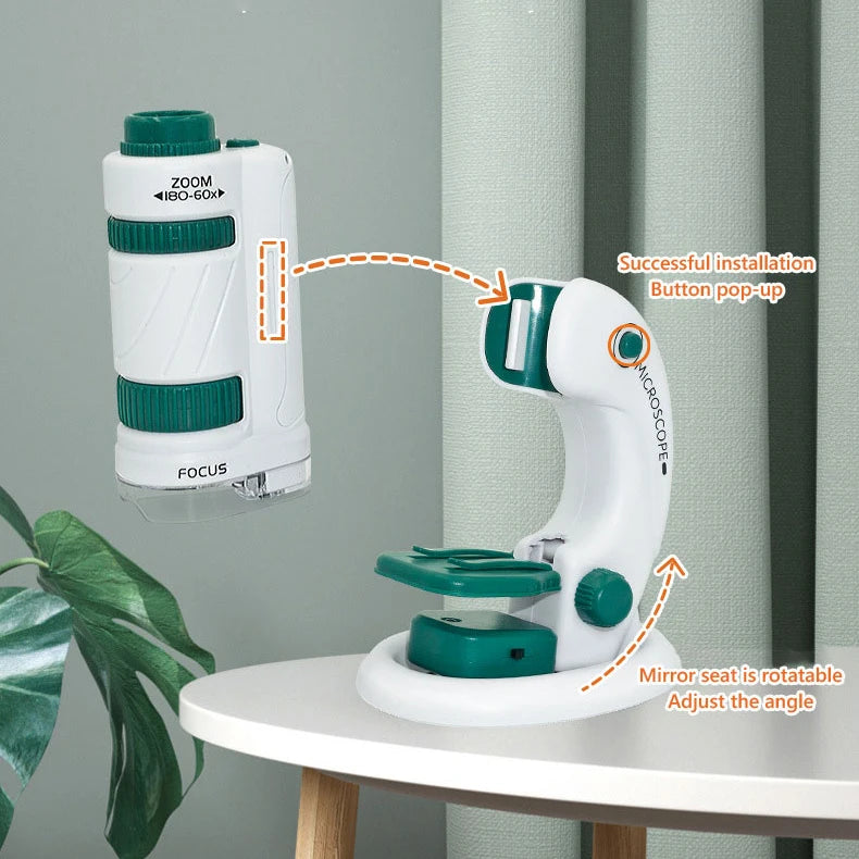 Kid Science Experiment Pocket Microscope Toy Kit 60-120x Educational Mini Handheld Microscope with Light Children STEM Toys Gift