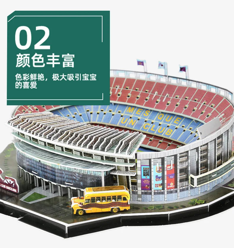 3D Football Field Puzzles Camp Nou Soccer Building Blocks Court Bernabeu Stadium Ground Old Trafford Pitches Model Assemble Toys