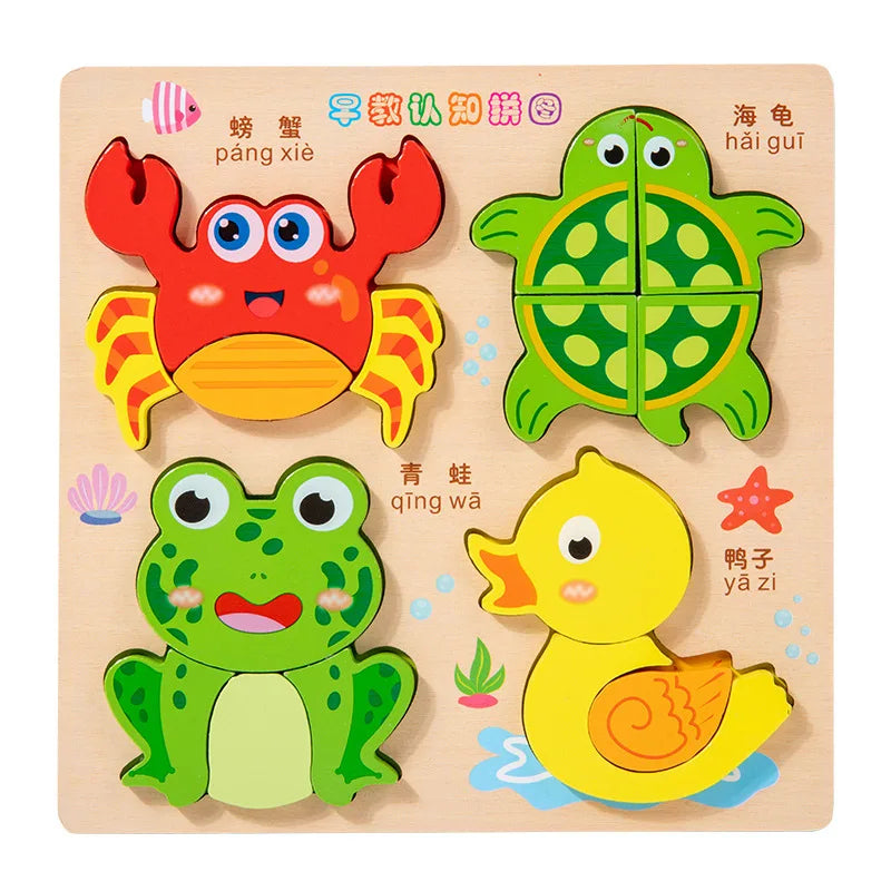 3D Puzzles Wooden Children's Puzzle 4-6 Early Education Cognition Animal Traffic Shape Matching Building Block Toy for Kids Gift