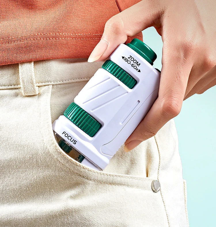 Kid Science Experiment Pocket Microscope Toy Kit 60-120x Educational Mini Handheld Microscope with Light Children STEM Toys Gift