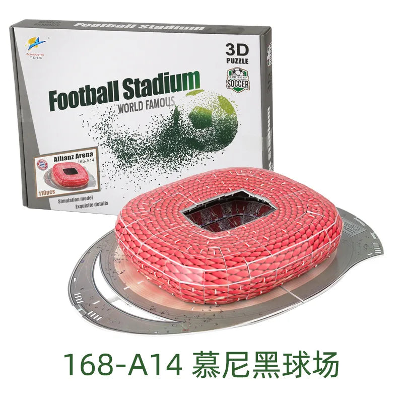 3D Football Field Puzzles Camp Nou Soccer Building Blocks Court Bernabeu Stadium Ground Old Trafford Pitches Model Assemble Toys