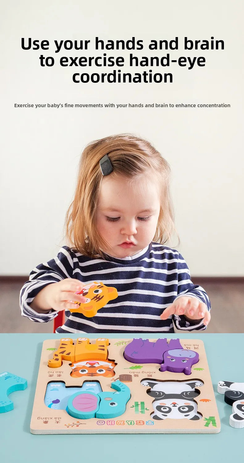 3D Puzzles Wooden Children's Puzzle 4-6 Early Education Cognition Animal Traffic Shape Matching Building Block Toy for Kids Gift