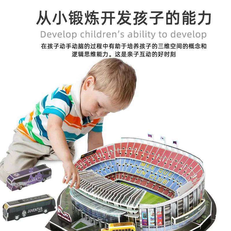 3D Football Field Puzzles Camp Nou Soccer Building Blocks Court Bernabeu Stadium Ground Old Trafford Pitches Model Assemble Toys