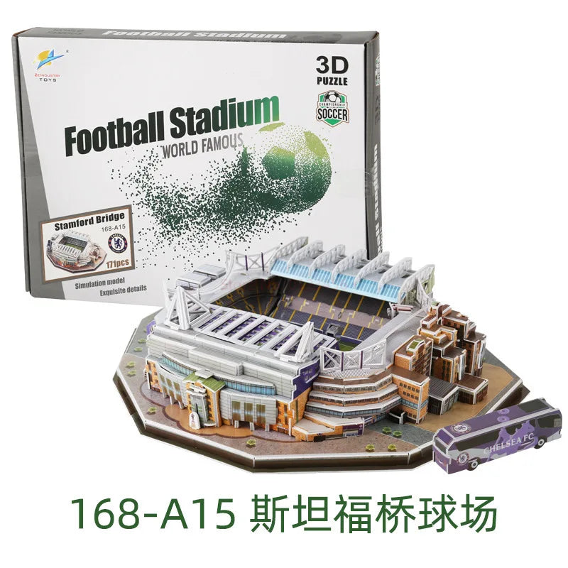 3D Football Field Puzzles Camp Nou Soccer Building Blocks Court Bernabeu Stadium Ground Old Trafford Pitches Model Assemble Toys