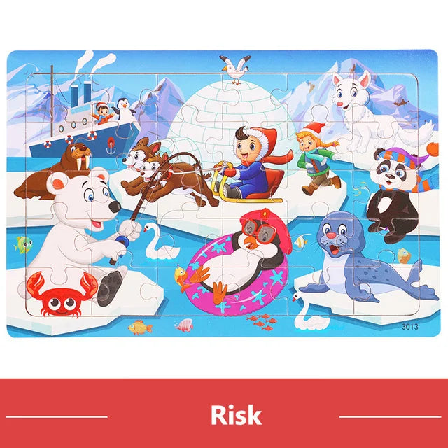 Puzzle 3D Montessori Animaux en Bois - 30 Pièces