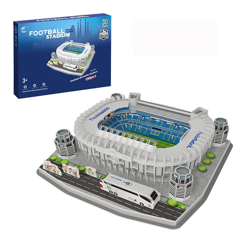 3D Football Field Puzzles Camp Nou Soccer Building Blocks Court Bernabeu Stadium Ground Old Trafford Pitches Model Assemble Toys