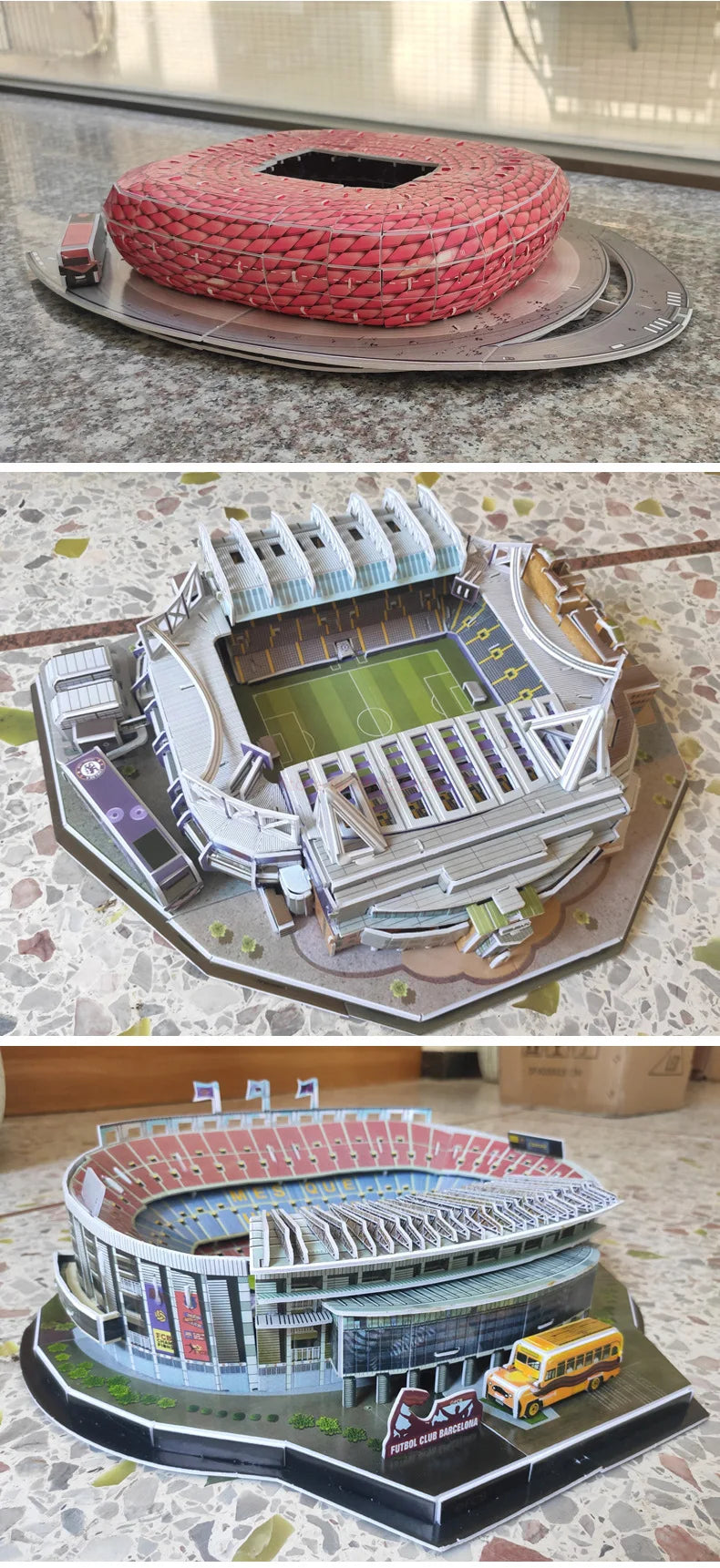 3D Football Field Puzzles Camp Nou Soccer Building Blocks Court Bernabeu Stadium Ground Old Trafford Pitches Model Assemble Toys