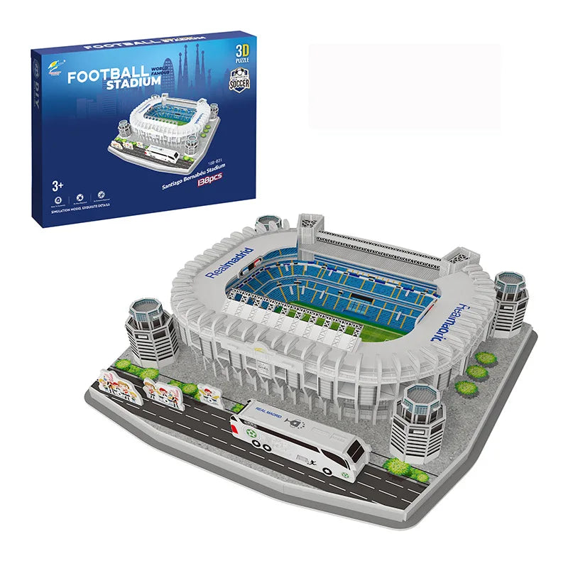 3D Football Field Puzzles Camp Nou Soccer Building Blocks Court Bernabeu Stadium Ground Old Trafford Pitches Model Assemble Toys