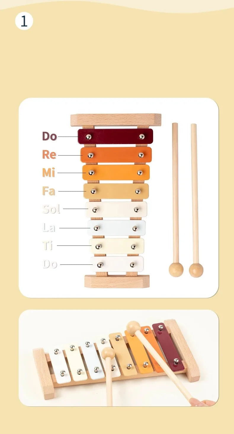Baby Musical Instruments Wooden Toys Montessori Percussion Instruments Drut Set with Xylophone Preschool Educational Kids Gifts