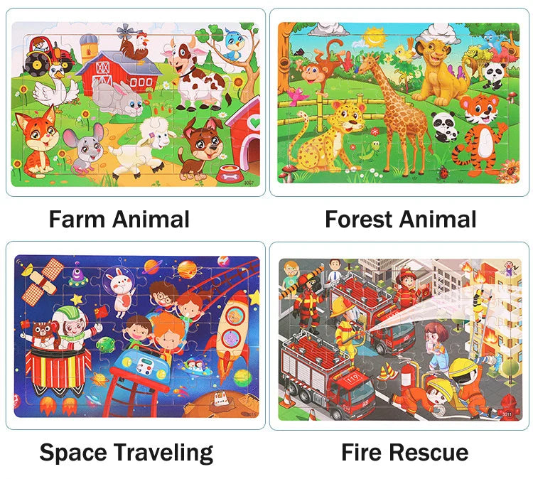 Puzzle 3D Montessori Animaux en Bois - 30 Pièces