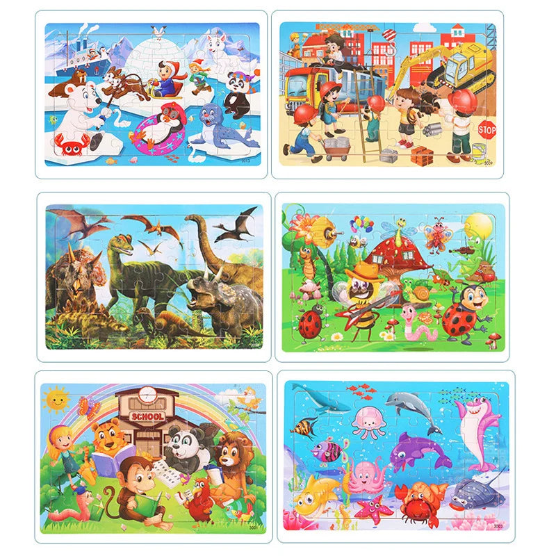 Puzzle 3D Montessori Animaux en Bois - 30 Pièces