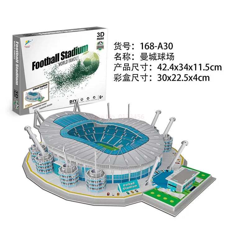 3D Football Field Puzzles Camp Nou Soccer Building Blocks Court Bernabeu Stadium Ground Old Trafford Pitches Model Assemble Toys