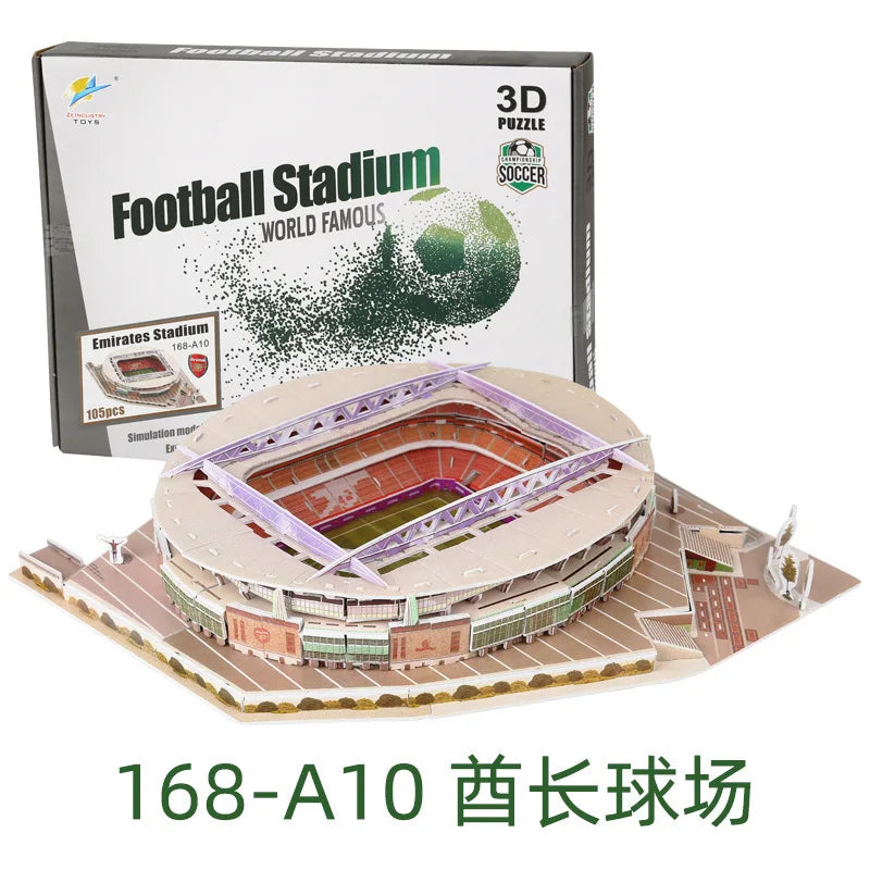 3D Football Field Puzzles Camp Nou Soccer Building Blocks Court Bernabeu Stadium Ground Old Trafford Pitches Model Assemble Toys