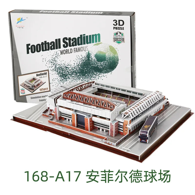 3D Football Field Puzzles Camp Nou Soccer Building Blocks Court Bernabeu Stadium Ground Old Trafford Pitches Model Assemble Toys