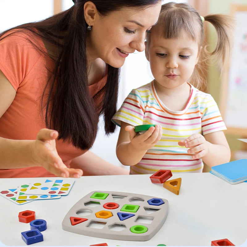 Geometric Puzzles Shape Color Matching Board Preschool Educational Toys Kids Brain Teaser Puzzle Logic Game with Card