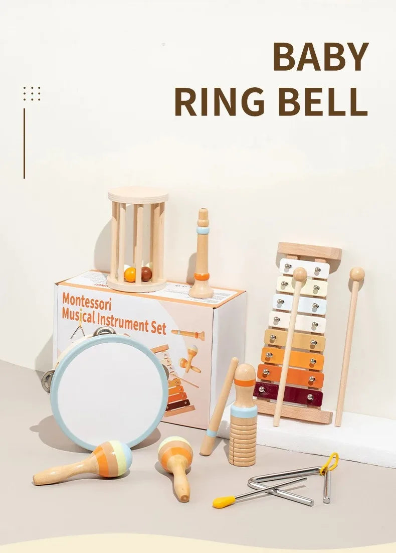 Baby Musical Instruments Wooden Toys Montessori Percussion Instruments Drut Set with Xylophone Preschool Educational Kids Gifts